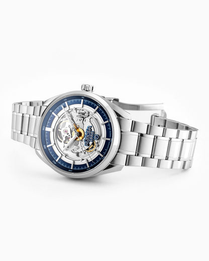 Pro Auto 42 mm Automatic Three-Hand Blue Dial Silver Bracelet Sapphire antireflection glass Stainless Steel swiss watch