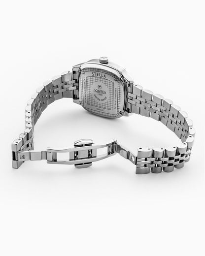 Stella 32.5mm Quartz Three-Hand Black MOP Silver Bracelet Sapphire antireflection glass  Stainless Steel swiss watch