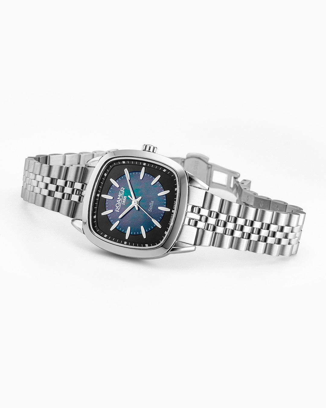 Stella 32.5mm Quartz Three-Hand Black MOP Silver Bracelet Sapphire antireflection glass  Stainless Steel swiss watch