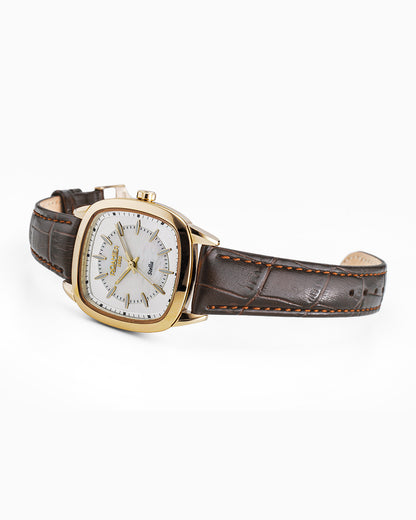 Stella 32.5mm Quartz Three-Hand White Mop Dial  Brown Leather Bracelet Sapphire antireflection glass  Stainless Steel swiss watch