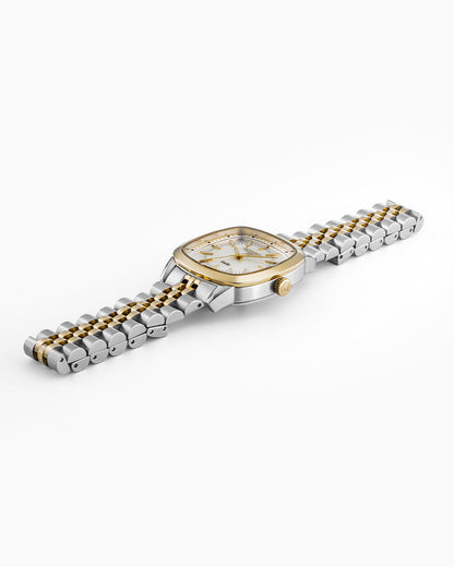 Stella 32.5mm Quartz Three-Hand White Mop Dial Gold-Silver Tone Bracelet Sapphire antireflection glass Stainless Steel swiss watch