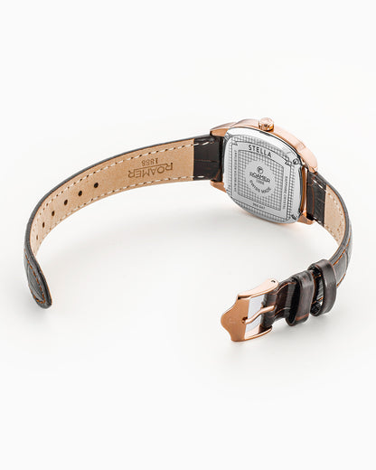 Stella 32.5mm Quartz Three-Hand White Mop Dial RoseGold-Tone Case Brown Leather Bracelet Sapphire antireflection glass  Stainless Steel swiss watch