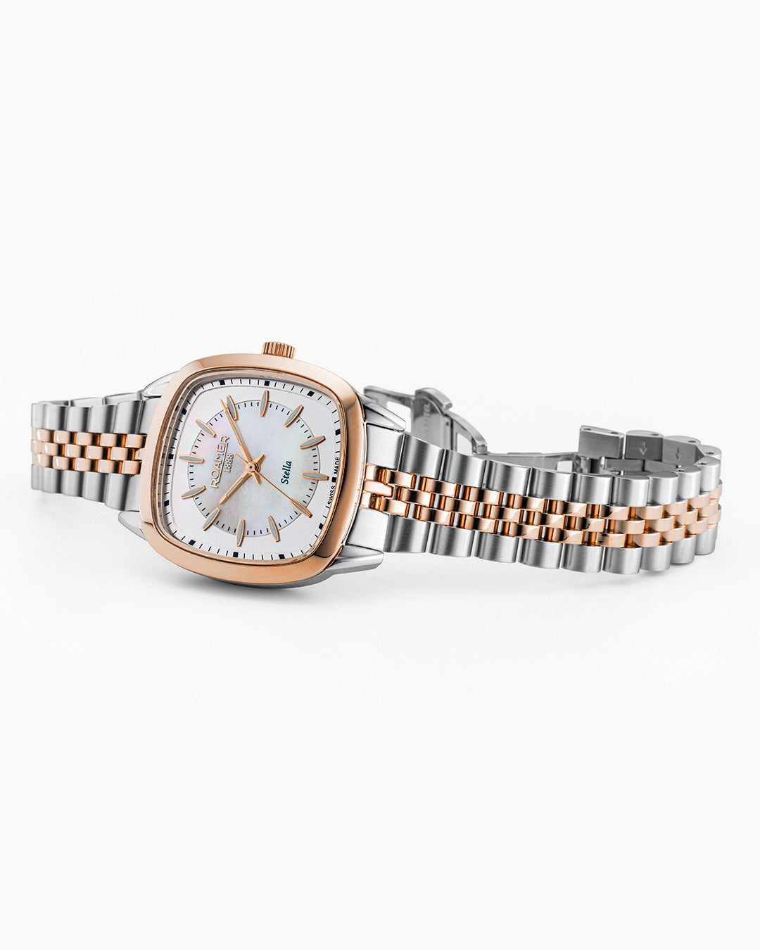 Stella 32.5mm Quartz Three-Hand White Mop Dial RoseGold-Silver Tone Bracelet Sapphire antireflection glass  Stainless Steel swiss watch