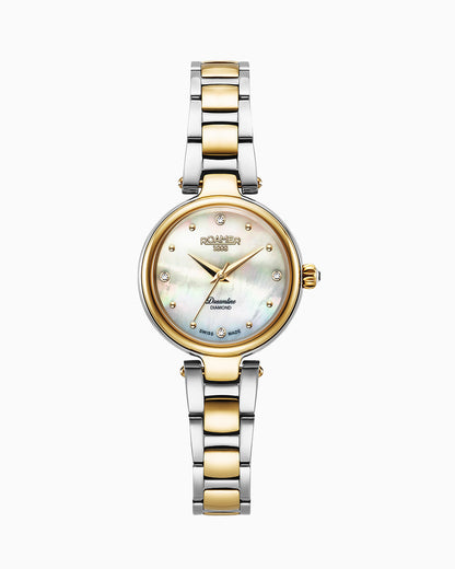 Dreamline Diamonds 28 mm Quartz Three-Hand White Mop Dial Gold-Silver Tone  Bracelet Sapphire glass Stainless Steel swiss watch