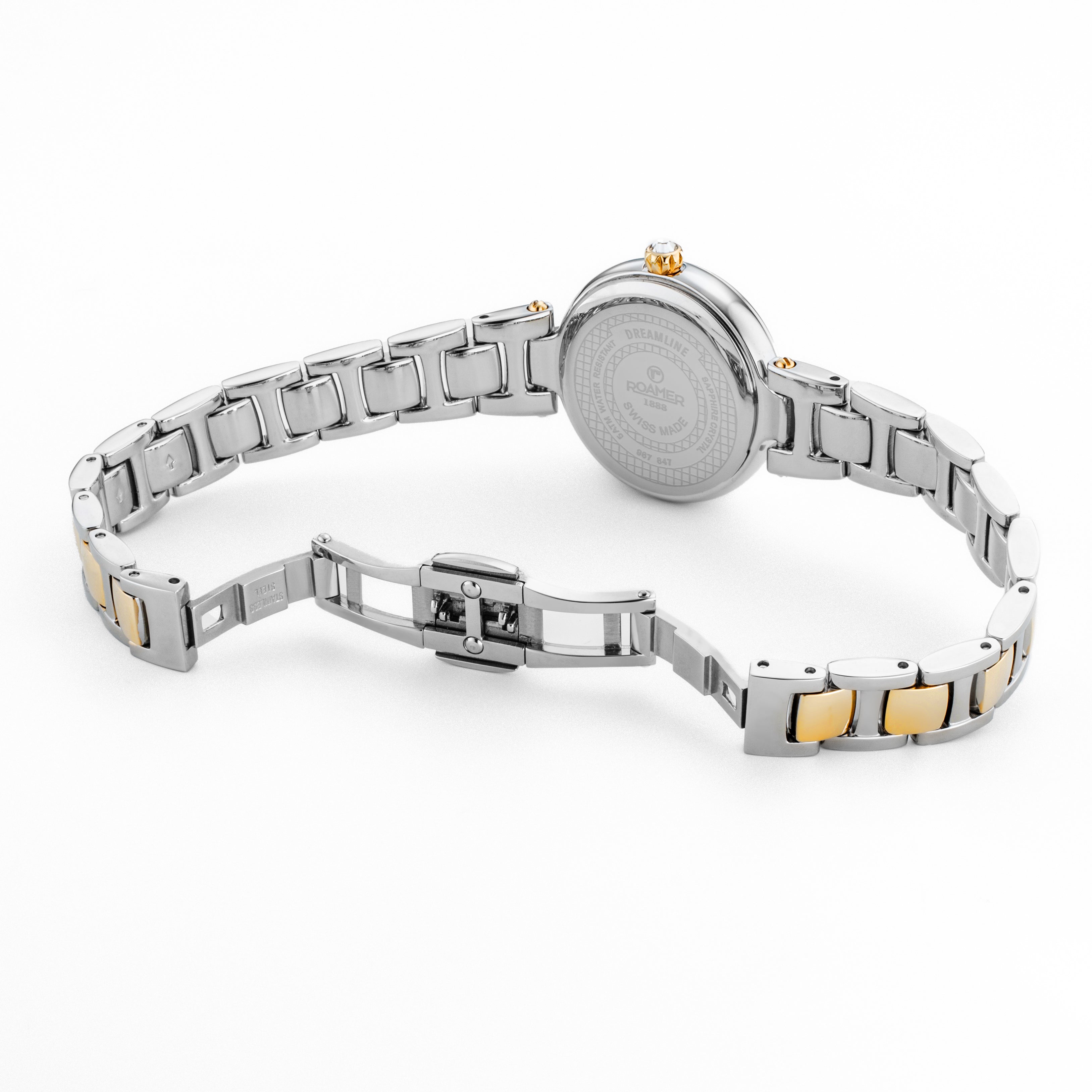 Dreamline Diamonds 28 mm Quartz Three-Hand White Mop Dial Gold-Silver Tone  Bracelet Sapphire glass Stainless Steel swiss watch