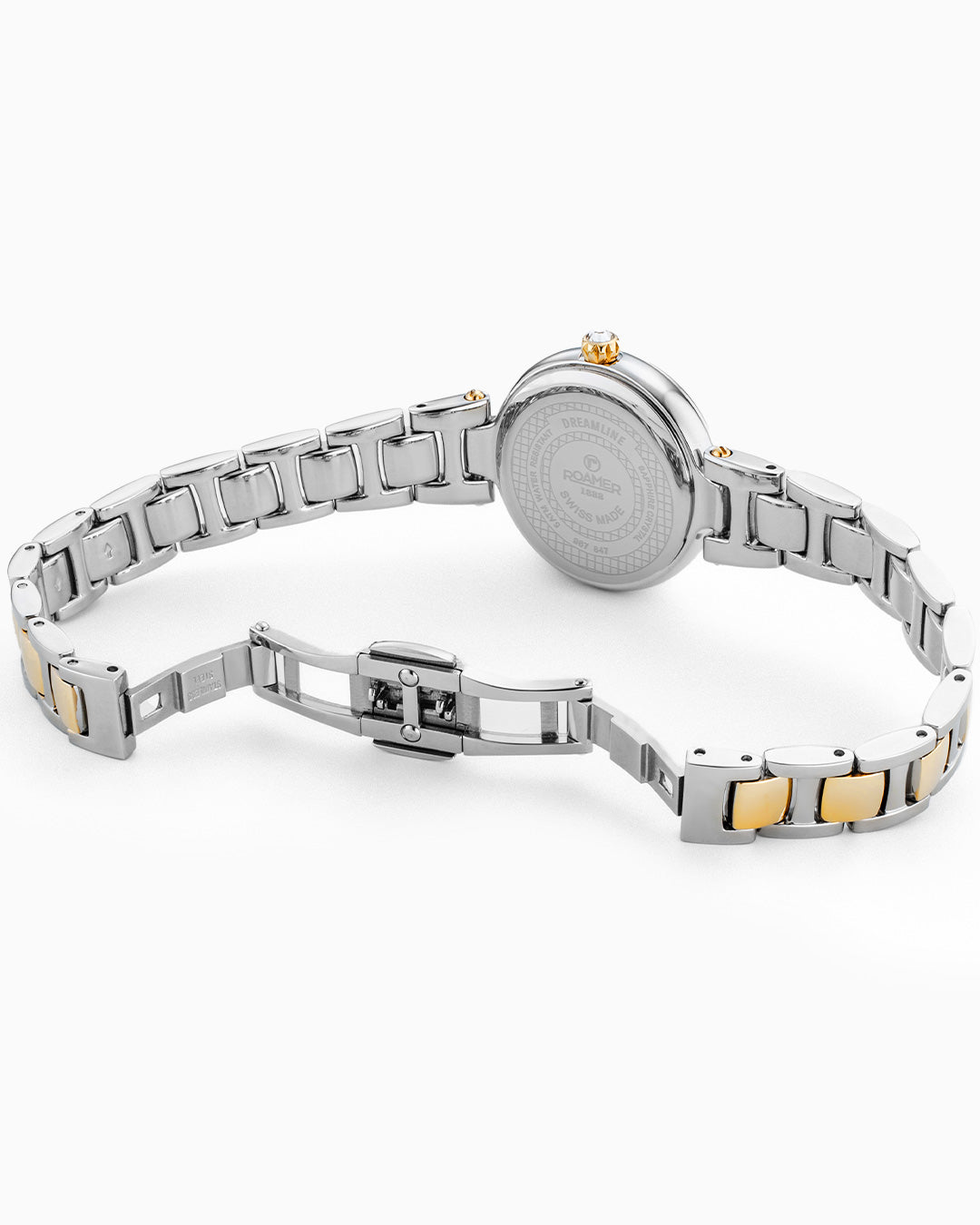 Dreamline Diamonds 28 mm Quartz Three-Hand White Mop Dial Gold-Silver Tone  Bracelet Sapphire glass Stainless Steel swiss watch