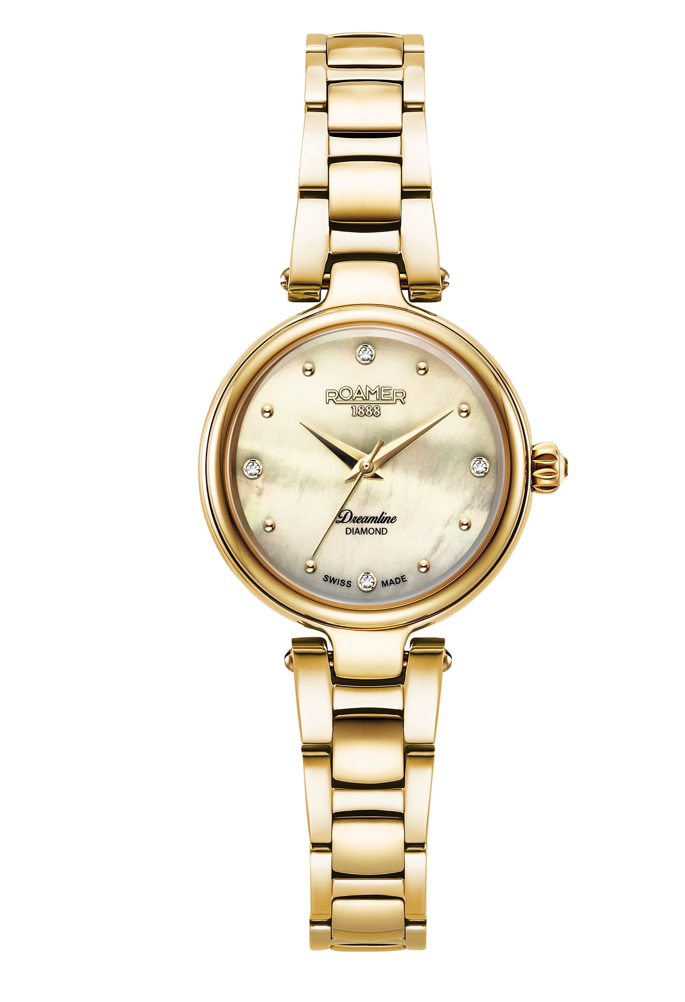 Dreamline Diamonds 28mm Quartz Three-Hand Champagne Dial Gold Bracelet Sapphire glass Stainless Steel swiss watch