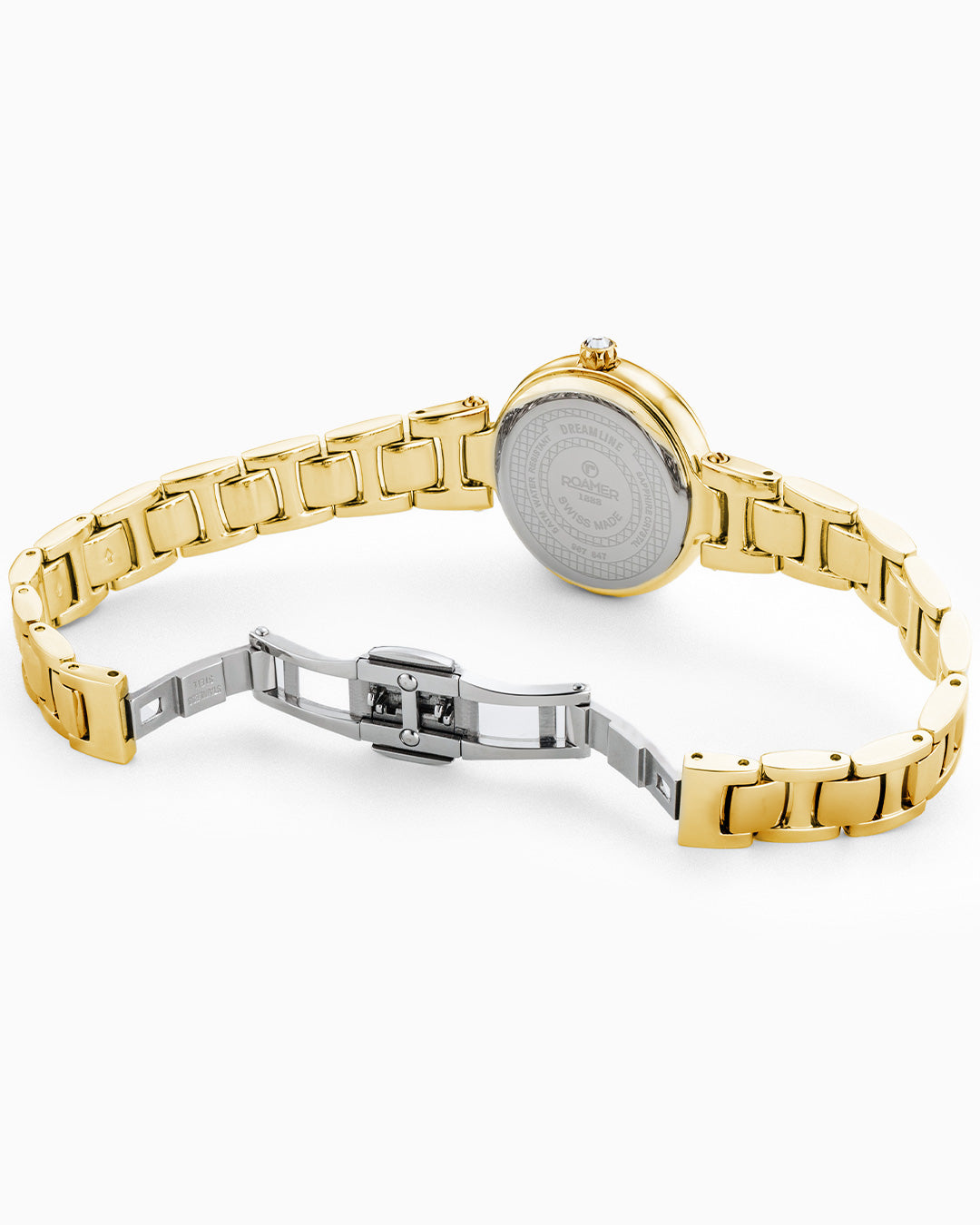 Dreamline Diamonds 28mm Quartz Three-Hand Champagne Dial Gold Bracelet Sapphire glass Stainless Steel swiss watch
