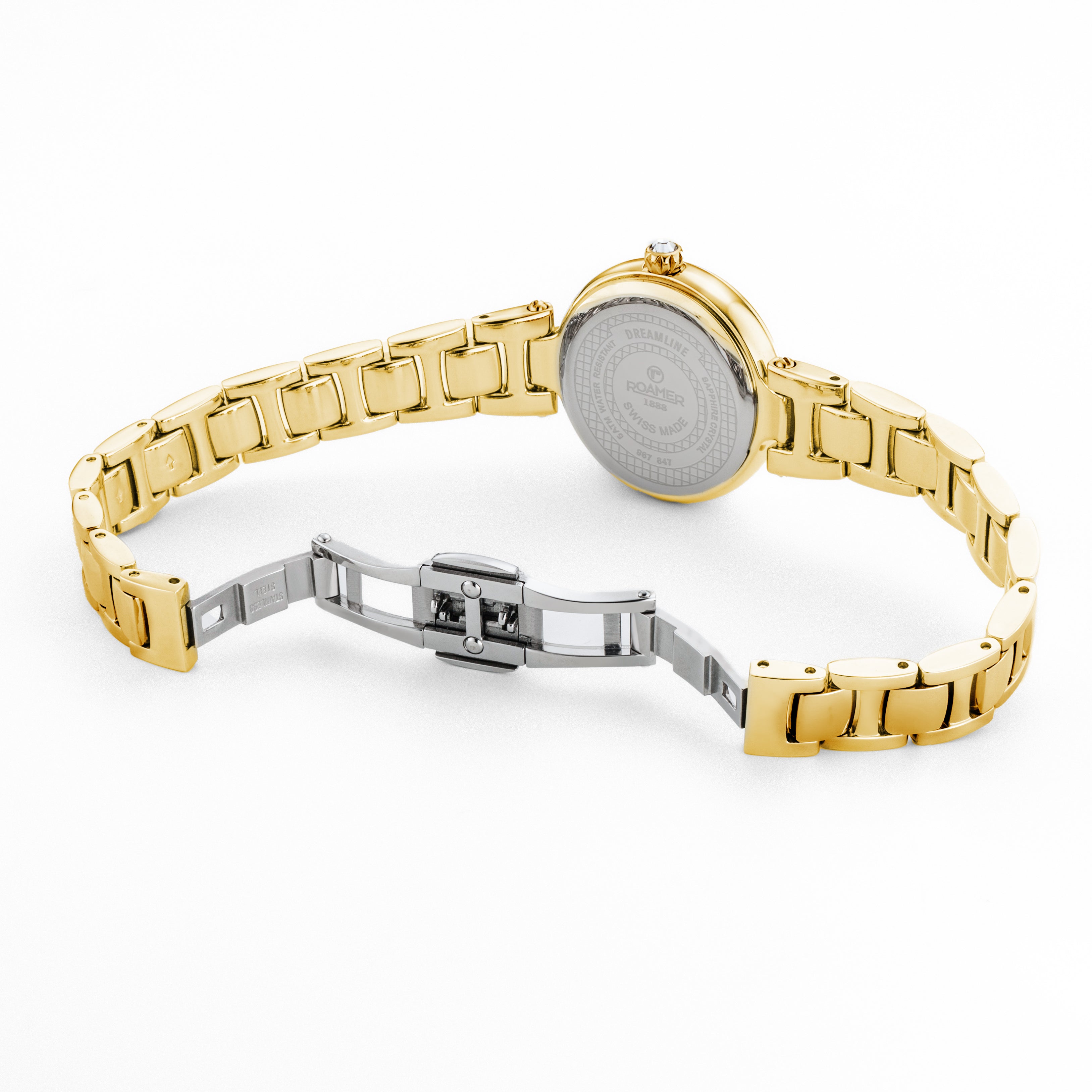 Dreamline Diamonds 28mm Quartz Three-Hand Champagne Dial Gold Bracelet Sapphire glass Stainless Steel swiss watch