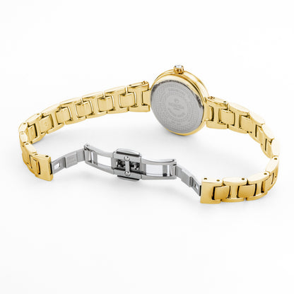 Dreamline Diamonds 28mm Quartz Three-Hand Champagne Dial Gold Bracelet Sapphire glass Stainless Steel swiss watch