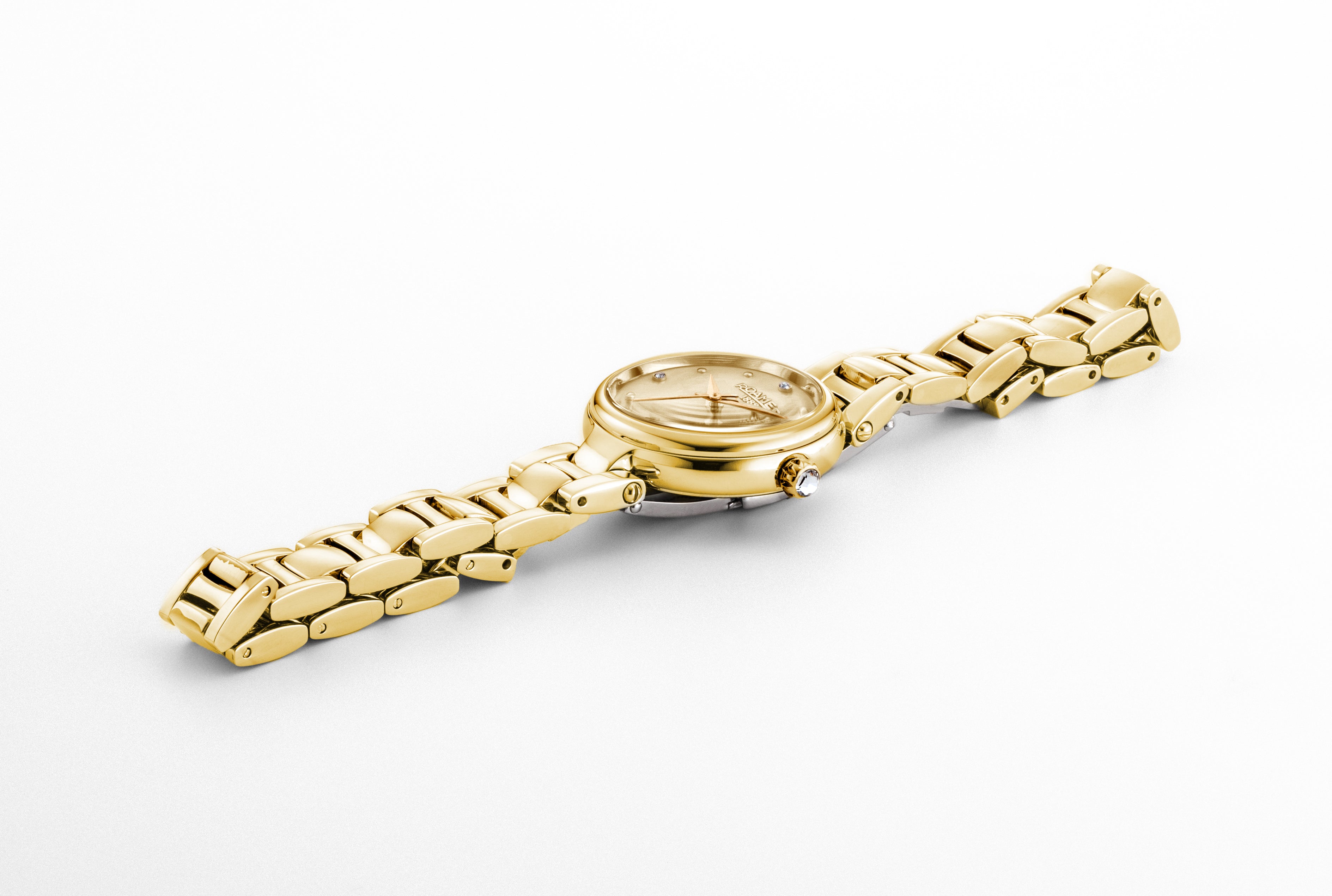 Dreamline Diamonds 28mm Quartz Three-Hand Champagne Dial Gold Bracelet Sapphire glass Stainless Steel swiss watch