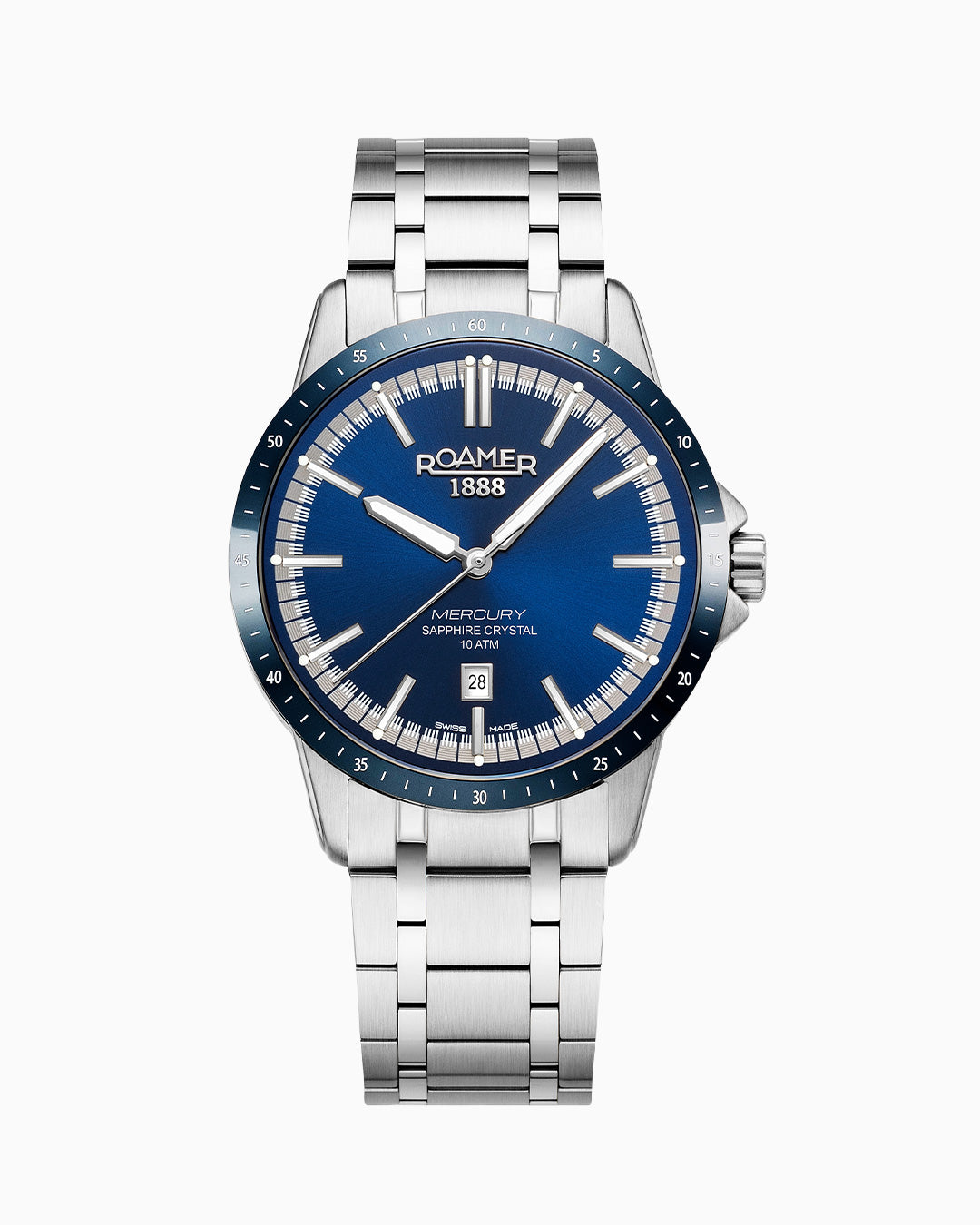 Mercury Classic 42 mm Quartz Three-Hand Date Blue Dial Silver Bracelet Sapphire glass Stainless Steel swiss watch