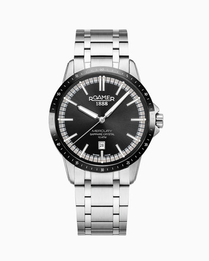 Mercury Classic 42 mm Quartz Three-Hand Date Black Dial Silver Bracelet Sapphire glass Stainless Steel swiss watch
