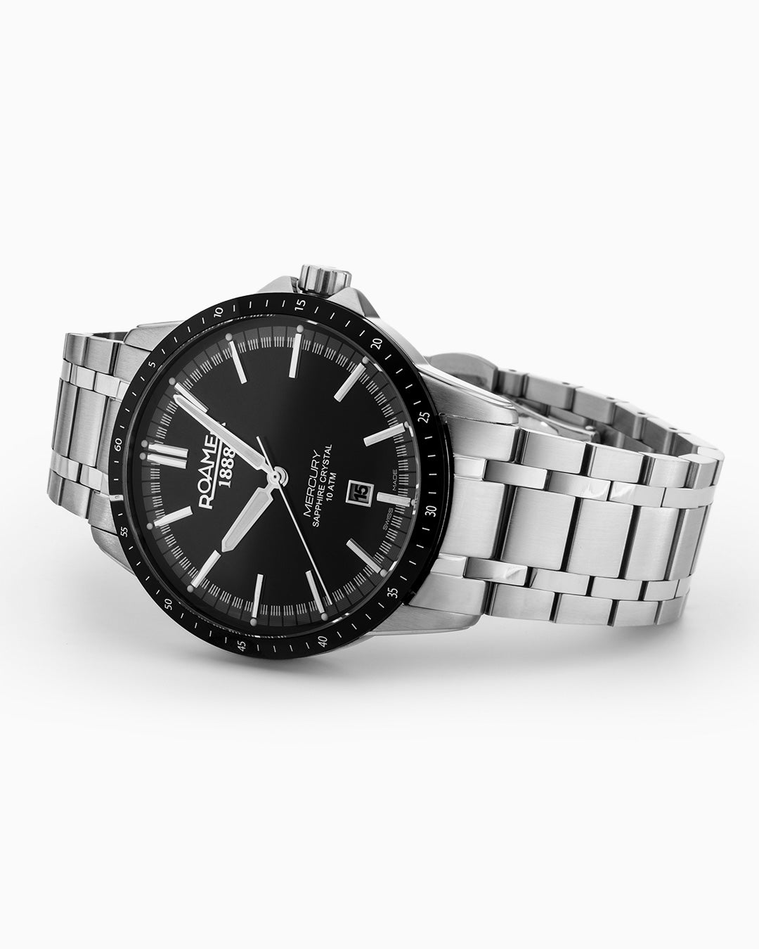 Mercury Classic 42 mm Quartz Three-Hand Date Black Dial Silver Bracelet Sapphire glass Stainless Steel swiss watch