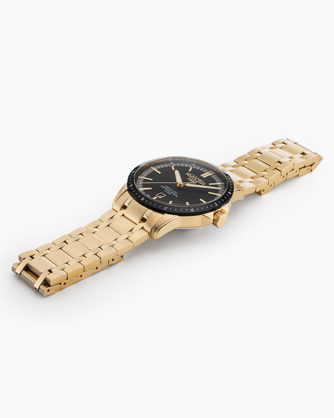 Mercury Classic 42 mm Quartz Three-Hand Date Black Dial Gold Bracelet Sapphire glass Stainless Steel swiss watch