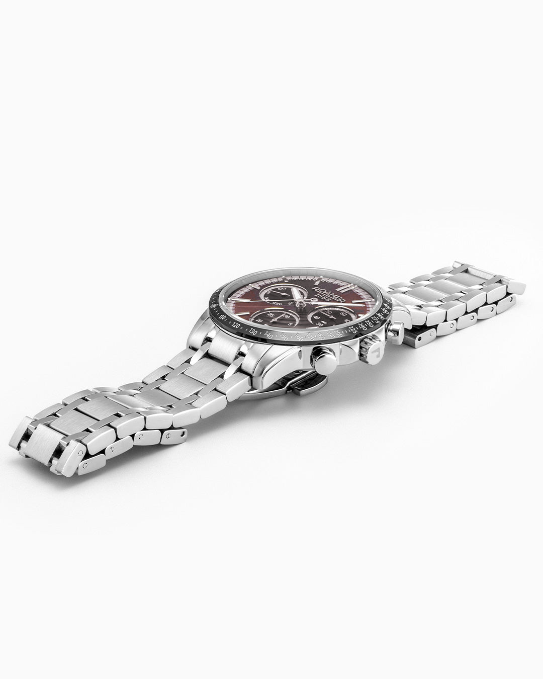Mercury Chrono 43.5mm Quartz Chronograph Date, small second Red Sunray Dial Silver Bracelet Sapphire glass Stainless Steel swiss watch