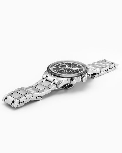 Mercury Chrono 43.5 mm Quartz Chronograph Date, small second Black Sunray Dial Silver Bracelet Sapphire glass Stainless Steel swiss watch
