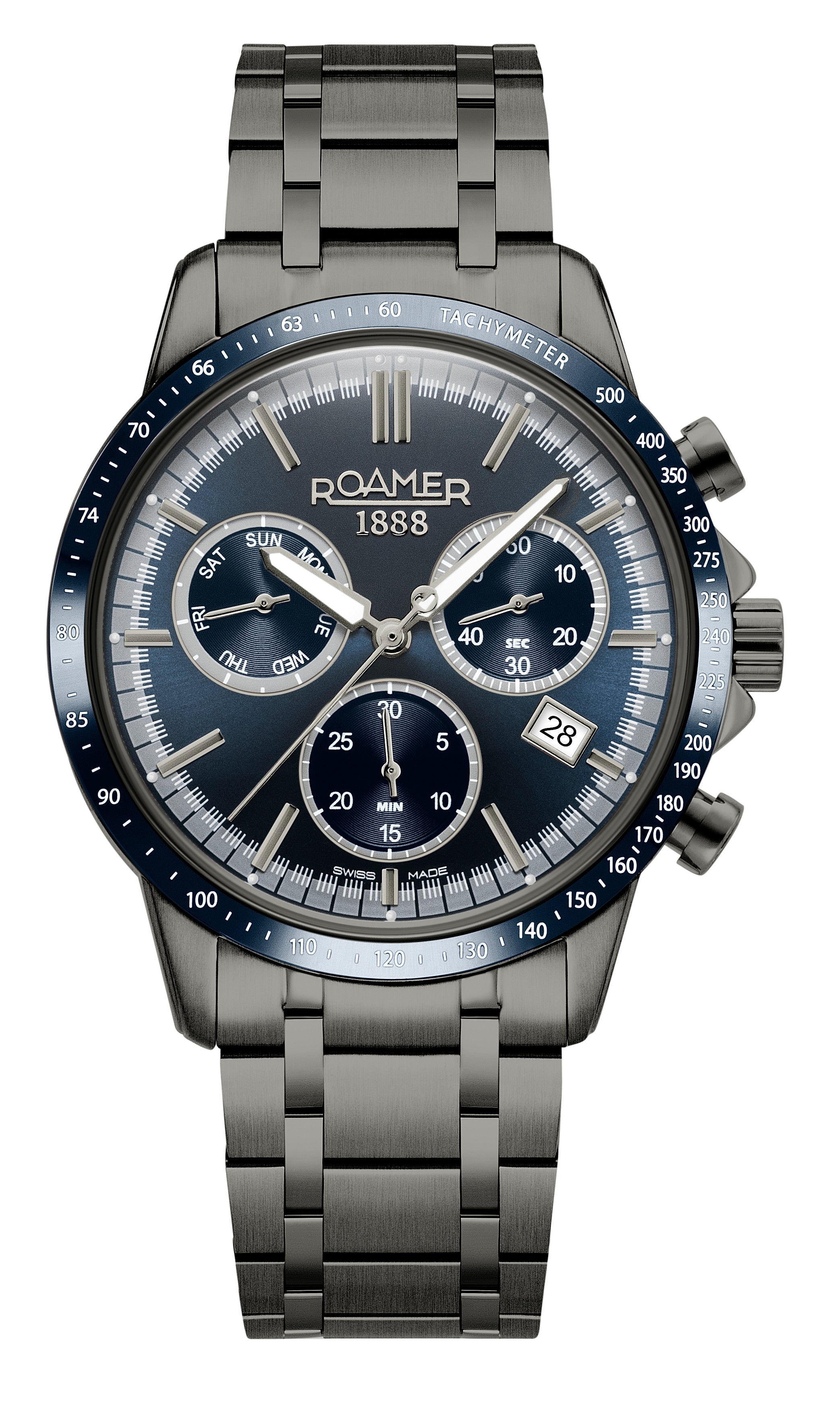 Mercury Chrono 43.5 mm Quartz Chronograph Date, small second Gun color Bracelet Sapphire glass Stainless Steel swiss watch