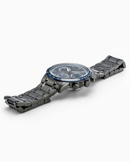 Mercury Chrono 43.5mm Quartz Chronograph Date, small second Blue Sunray Dial Gun color Bracelet Sapphire glass Stainless Steel swiss watch