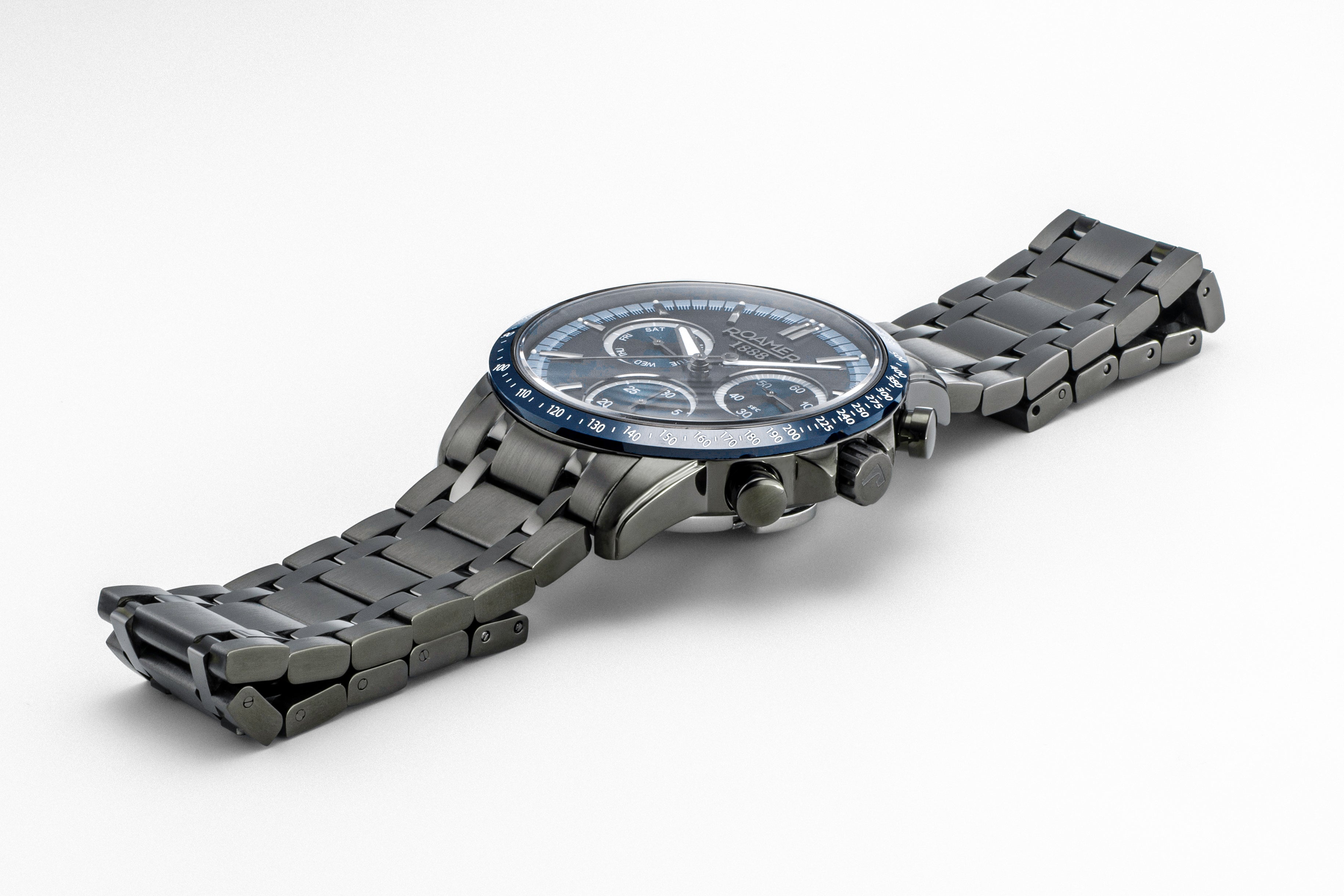 Mercury Chrono 43.5 mm Quartz Chronograph Date, small second Gun color Bracelet Sapphire glass Stainless Steel swiss watch