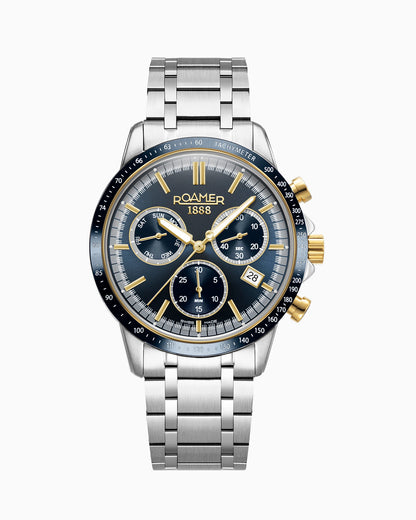Mercury Chrono 43.5mm Quartz Chronograph Date, small second Blue Sunray Dial Silver Bracelet Sapphire glass Stainless Steel swiss watch