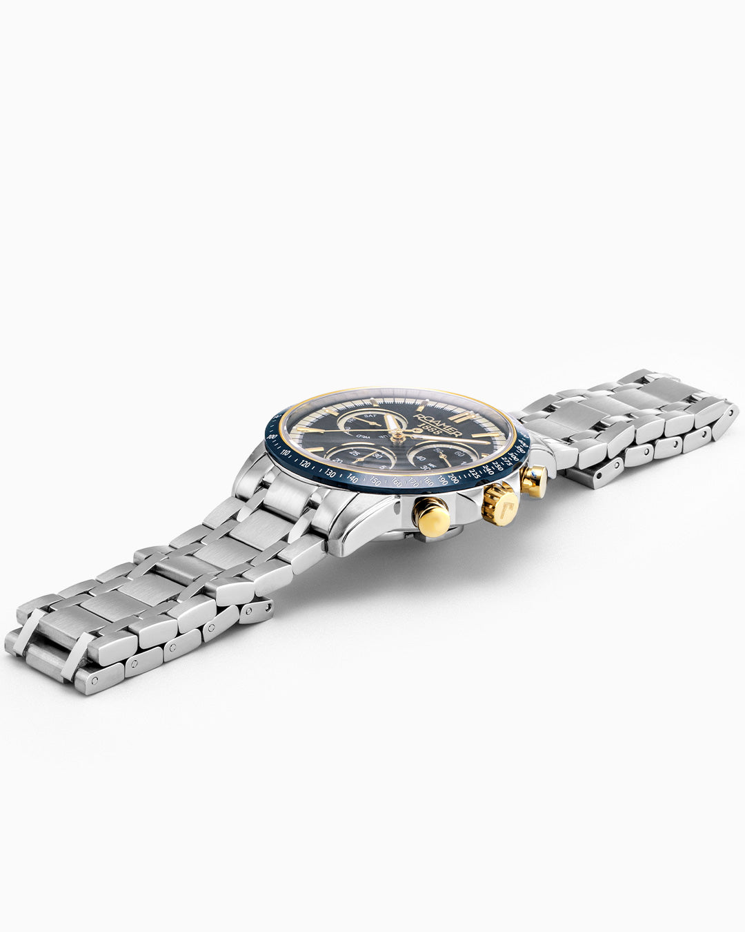 Mercury Chrono 43.5mm Quartz Chronograph Date, small second Blue Sunray Dial Silver Bracelet Sapphire glass Stainless Steel swiss watch