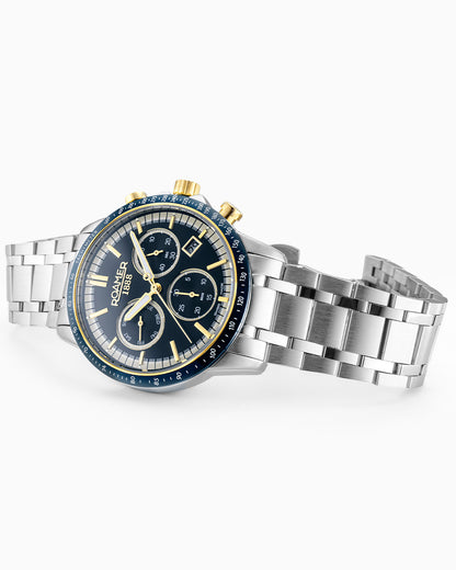 Mercury Chrono 43.5mm Quartz Chronograph Date, small second Blue Sunray Dial Silver Bracelet Sapphire glass Stainless Steel swiss watch