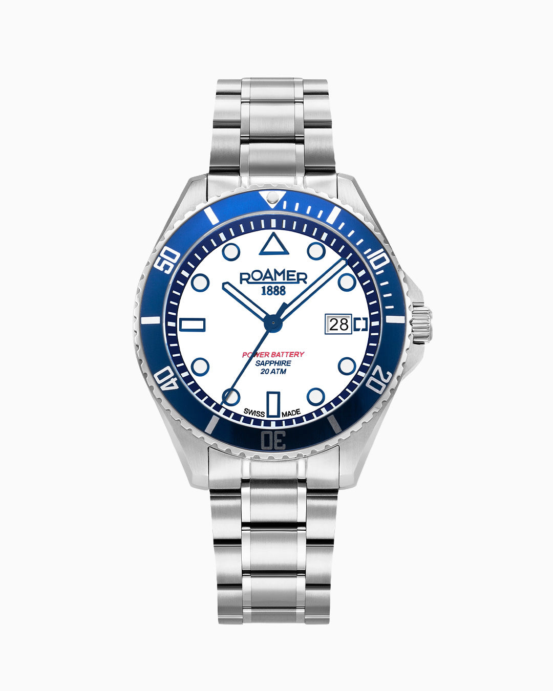Pro Diver 200 43 mm Quartz Three Hand Date White Dial Silver Bracelet Sapphire glass Stainless Steel swiss watch