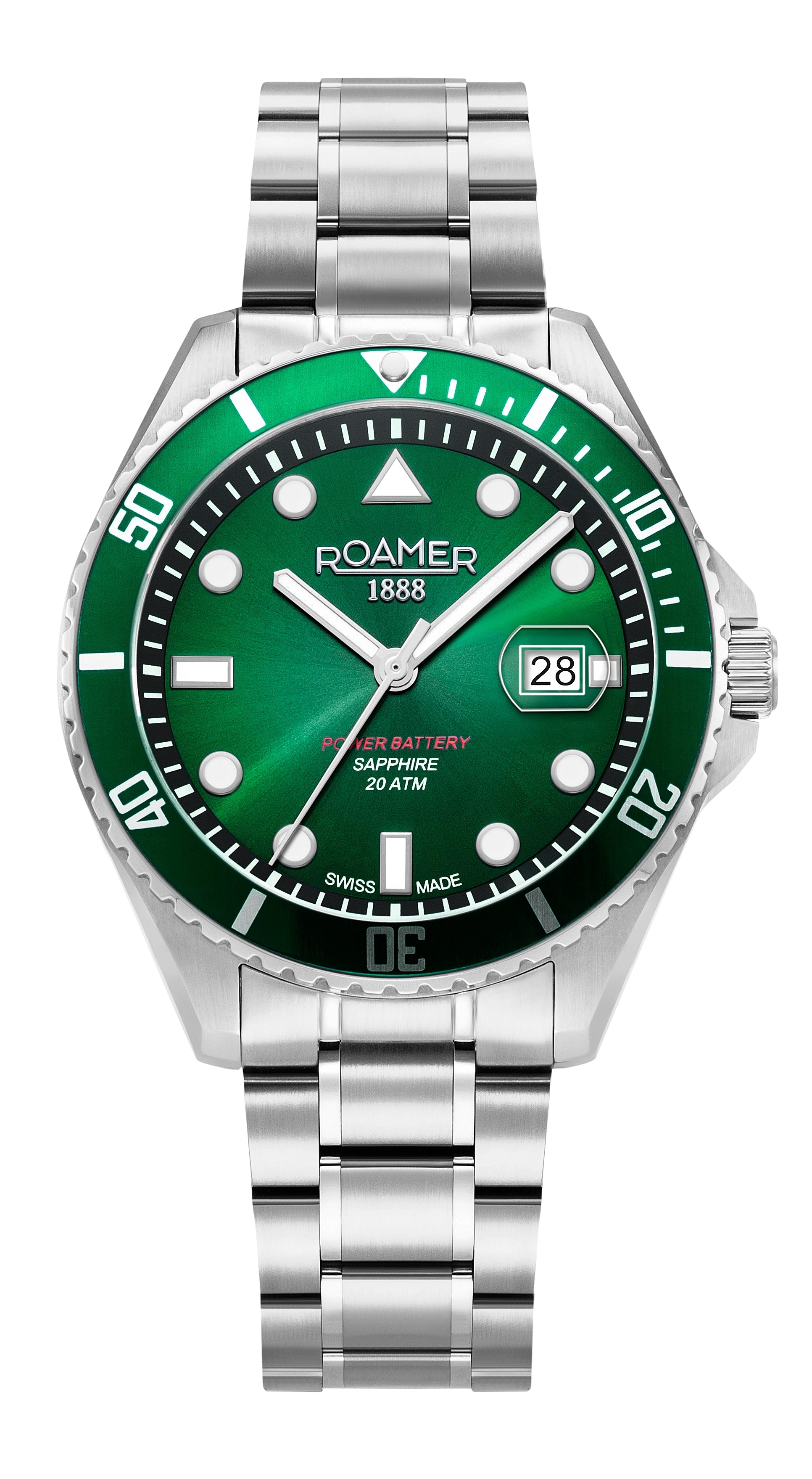 Pro Diver 200 43 mm Quartz Three-Hand Date Green Gradient Dial Silver Bracelet Sapphire glass Stainless Steel swiss watch
