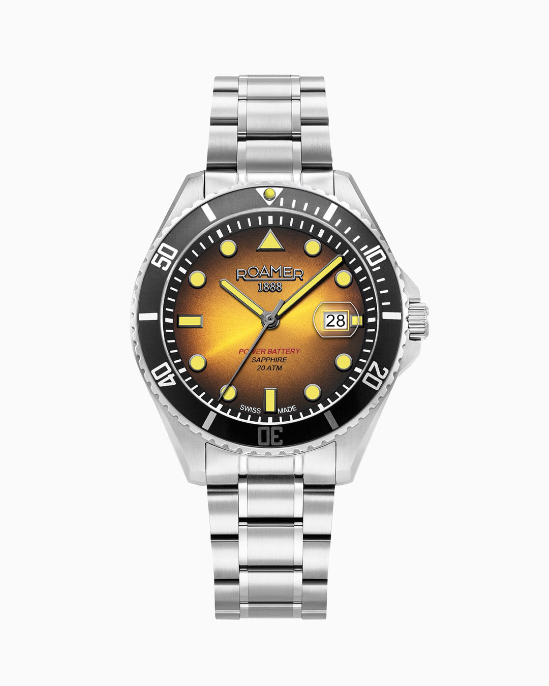 Pro Diver 200 43mm Quartz Three-Hand Date Yellow Gradient Dial Silver Bracelet Sapphire glass Stainless Steel swiss watch
