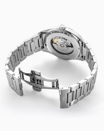 Elite 42mm Automatic Three-Hand Date Beige Dial Silver Bracelet Leather Strap Set Sapphire glass Stainless Steel swiss watch