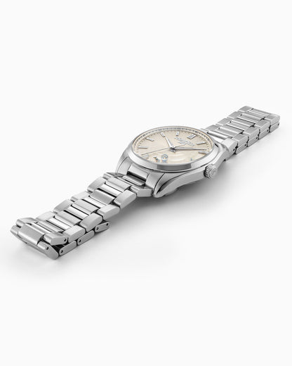Elite 42mm Automatic Three-Hand Date Beige Dial Silver Bracelet Leather Strap Set Sapphire glass Stainless Steel swiss watch