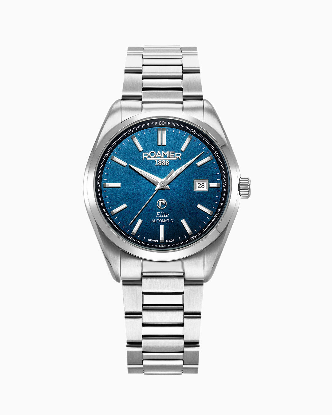 Elite 42mm Automatic Three-Hand Date Blue Dial Silver Bracelet Leather Strap Set Sapphire glass Stainless Steel swiss watch