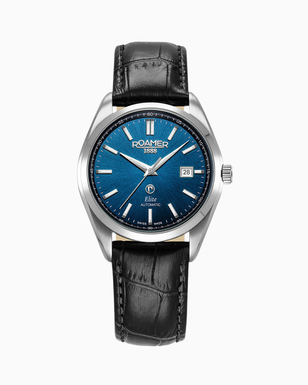 Elite 42mm Automatic Three-Hand Date Blue Dial Silver Bracelet Leather Strap Set Sapphire glass Stainless Steel swiss watch