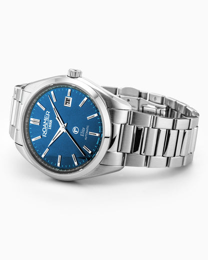 Elite 42mm Automatic Three-Hand Date Blue Dial Silver Bracelet Leather Strap Set Sapphire glass Stainless Steel swiss watch