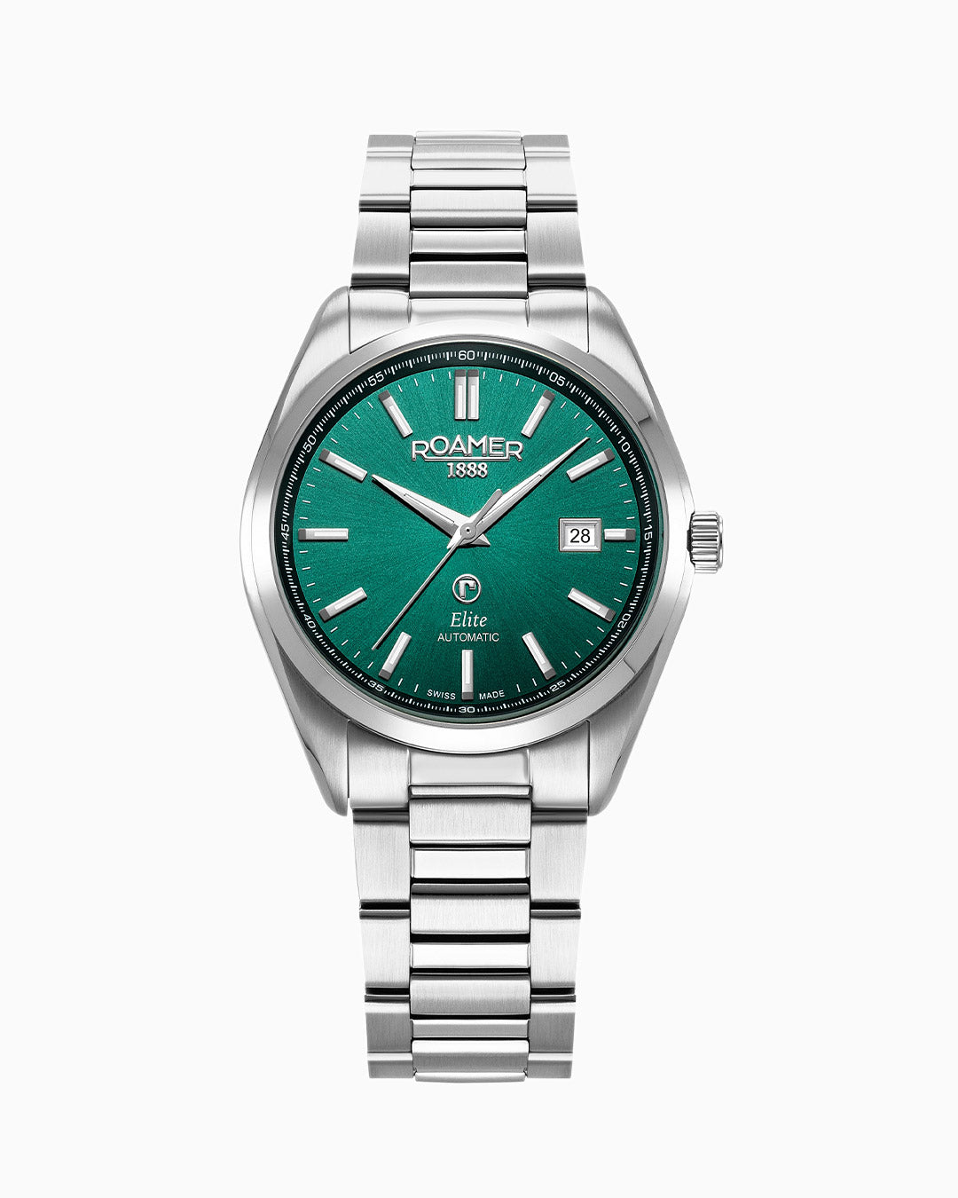 Elite 42mm Automatic Three-Hand Date Green Dial Silver Bracelet Leather Strap Set Sapphire glass Stainless Steel swiss watch