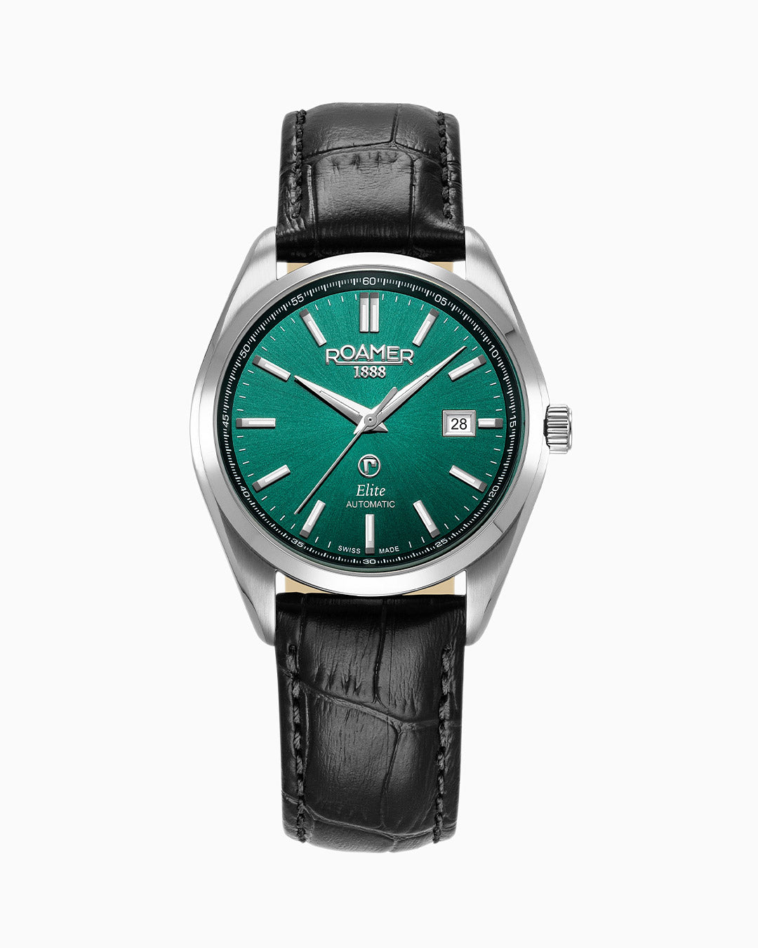 Elite 42mm Automatic Three-Hand Date Green Dial Silver Bracelet Leather Strap Set Sapphire glass Stainless Steel swiss watch