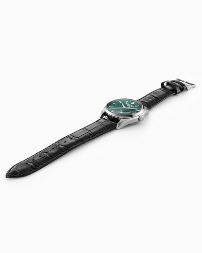 Elite 42mm Automatic Three-Hand Date Green Dial Silver Bracelet Leather Strap Set Sapphire glass Stainless Steel swiss watch