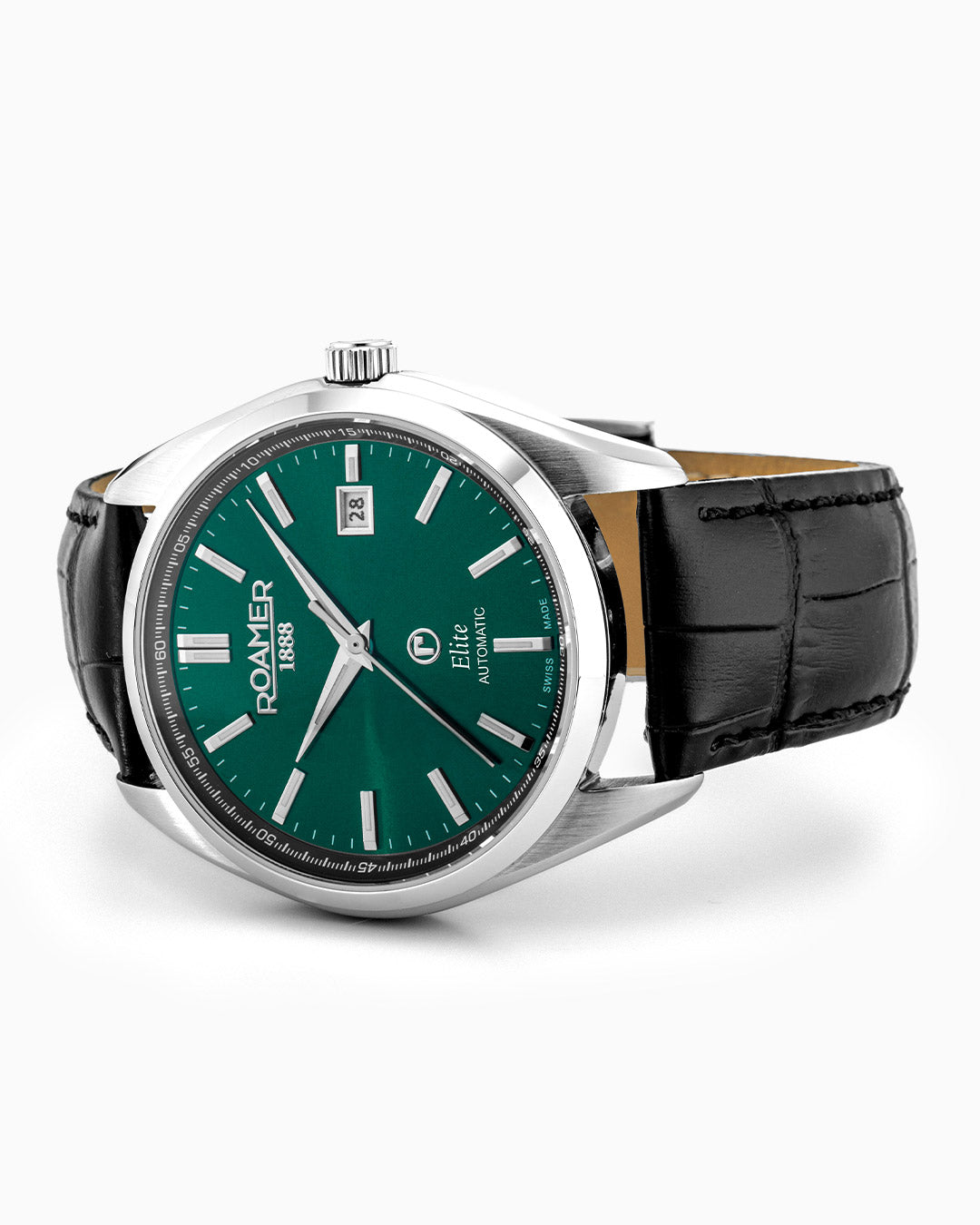 Elite 42mm Automatic Three-Hand Date Green Dial Silver Bracelet Leather Strap Set Sapphire glass Stainless Steel swiss watch