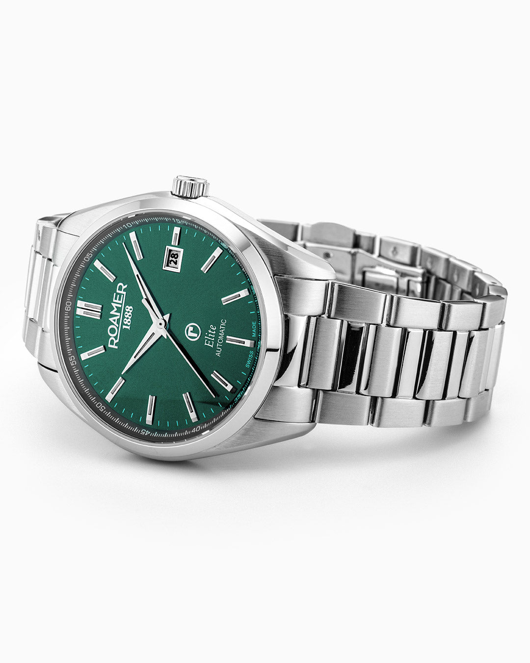 Elite 42mm Automatic Three-Hand Date Green Dial Silver Bracelet Leather Strap Set Sapphire glass Stainless Steel swiss watch