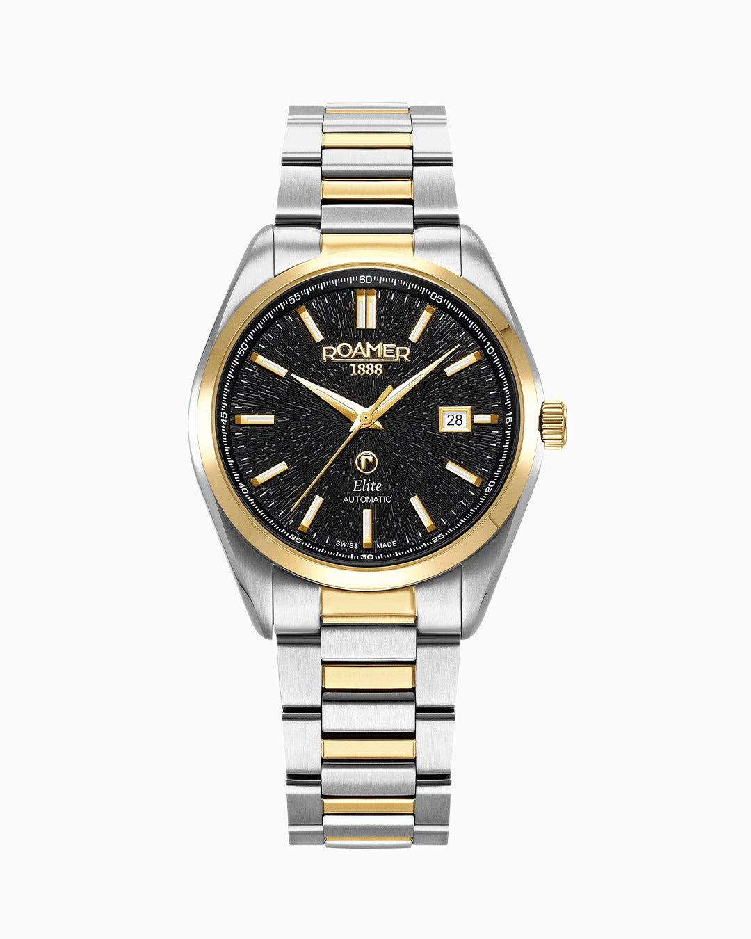 Elite 42mm Automatic Three-Hand Date Black Dial Two-Tone Bracelet Leather Strap Set Sapphire glass Stainless Steel swiss watch