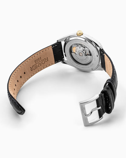 Elite 42mm Automatic Three-Hand Date Black Dial Two-Tone Bracelet Leather Strap Set Sapphire glass Stainless Steel swiss watch