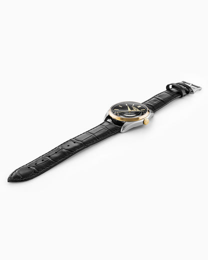 Elite 42mm Automatic Three-Hand Date Black Dial Two-Tone Bracelet Leather Strap Set Sapphire glass Stainless Steel swiss watch