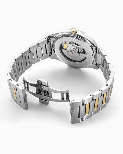 Elite 42mm Automatic Three-Hand Date Black Dial Two-Tone Bracelet Leather Strap Set Sapphire glass Stainless Steel swiss watch
