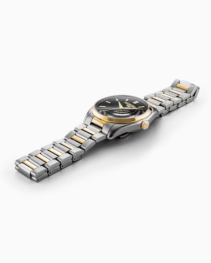 Elite 42mm Automatic Three-Hand Date Black Dial Two-Tone Bracelet Leather Strap Set Sapphire glass Stainless Steel swiss watch