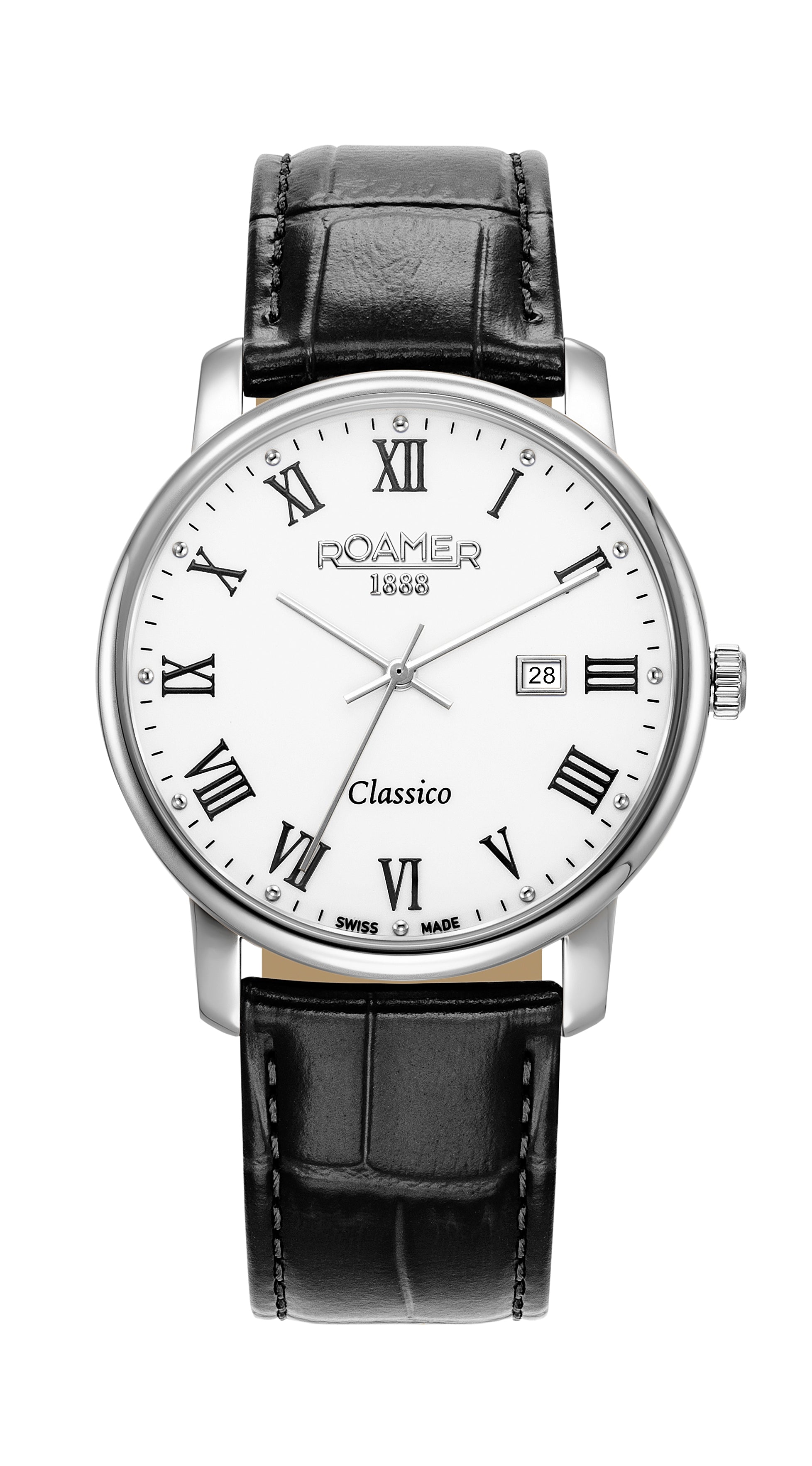 Classico Gents 40 mm Quartz Three-Hand Date Black Leather Strap Sapphire glass Stainless Steel swiss watch
