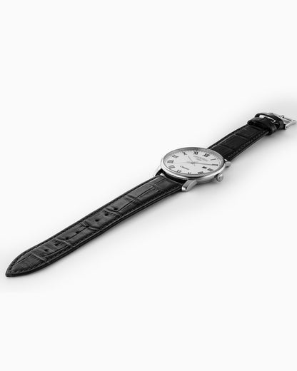 Classico Gents 40 mm Quartz Three-Hand Date Black Leather Strap Sapphire glass Stainless Steel swiss watch