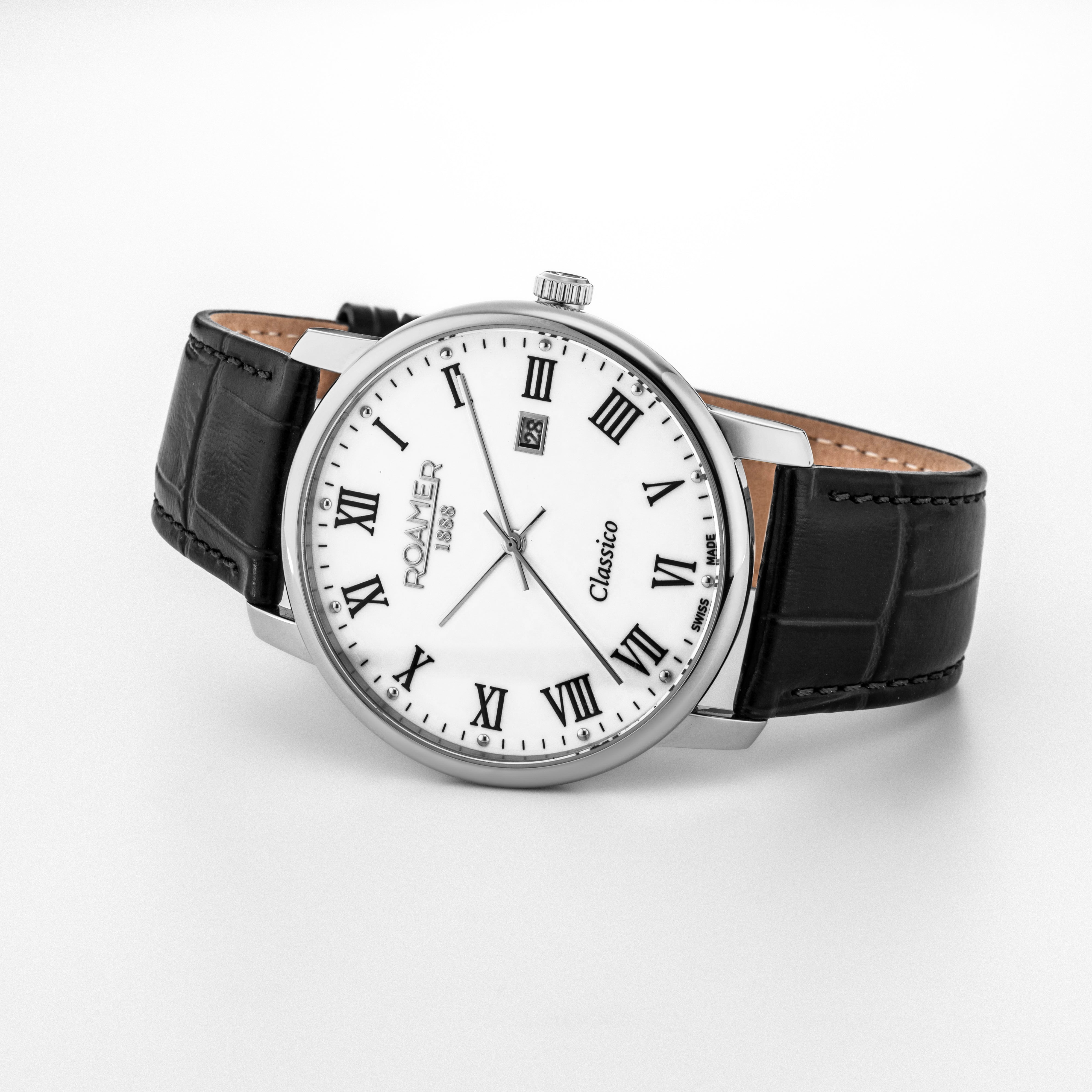 Classico Gents 40 mm Quartz Three-Hand Date Black Leather Strap Sapphire glass Stainless Steel swiss watch