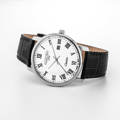 Classico Gents 40 mm Quartz Three-Hand Date Black Leather Strap Sapphire glass Stainless Steel swiss watch