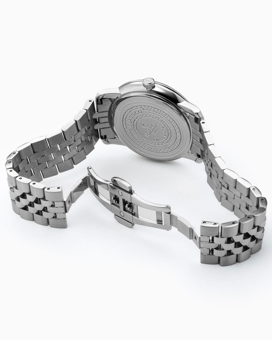 Classico Gents 40 mm Quartz Three-Hand Date White Dial Silver Bracelet Sapphire glass Stainless Steel swiss watch